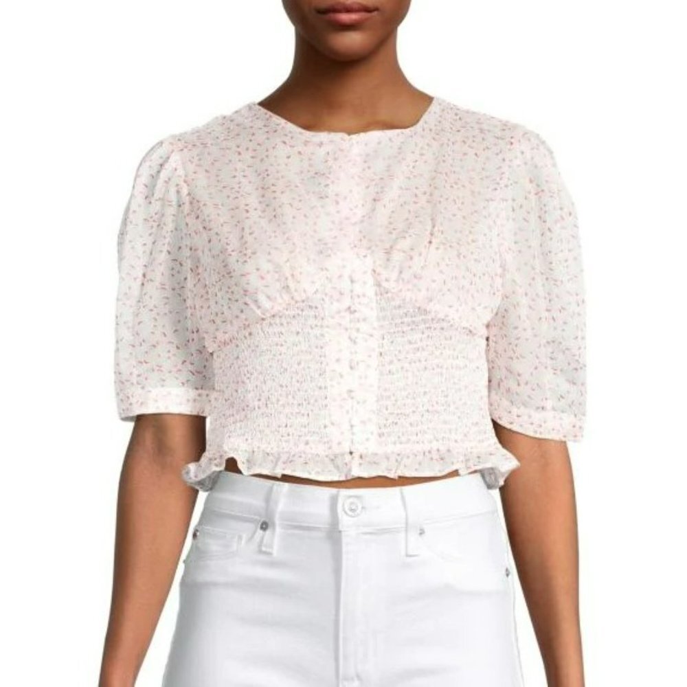 NWT New $170 Avantlook Puff Sleeve Floral Crop Top Size L